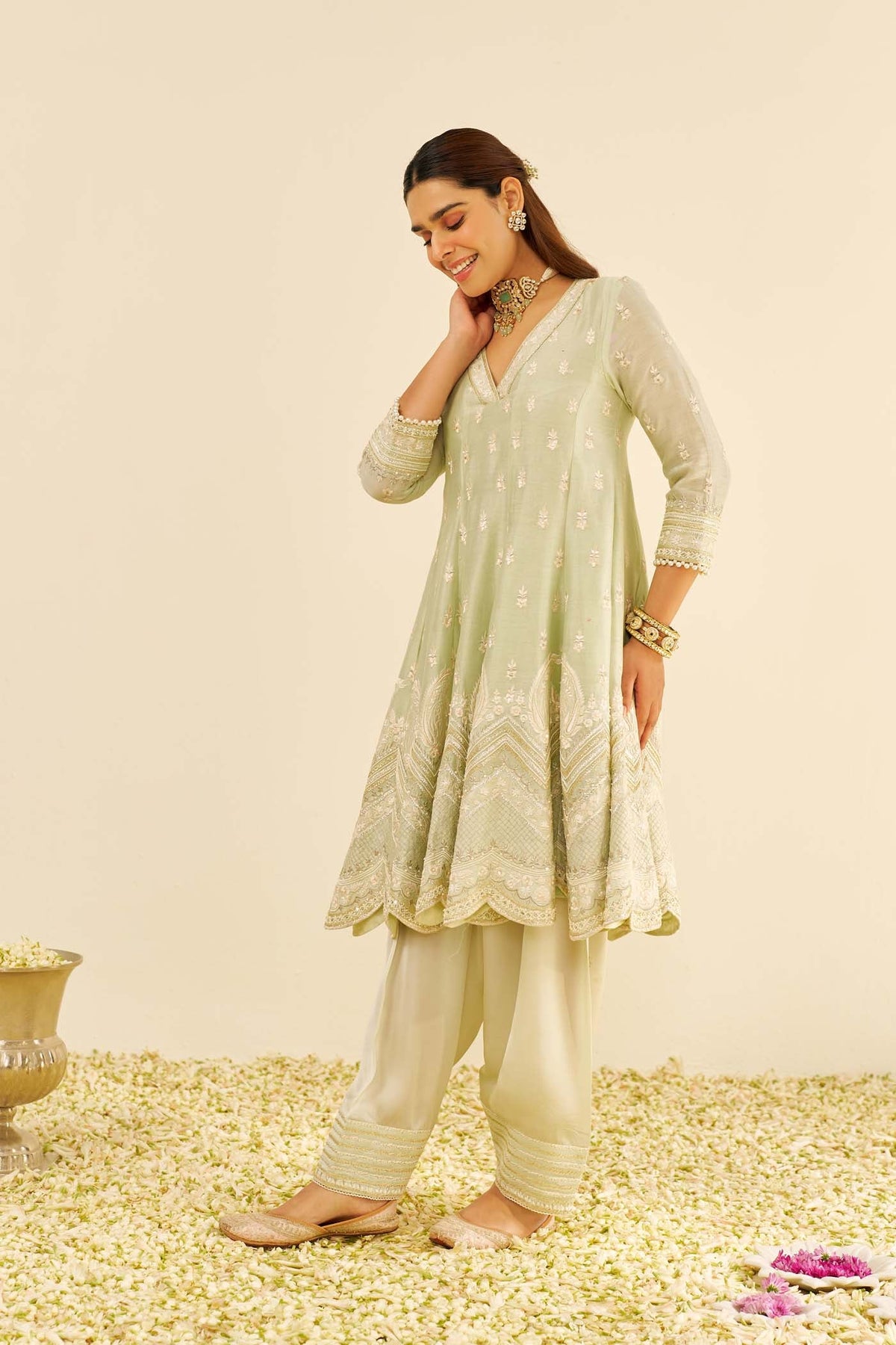 MEERAM - Mint Green SHORT ANARKALI WITH SALWAR