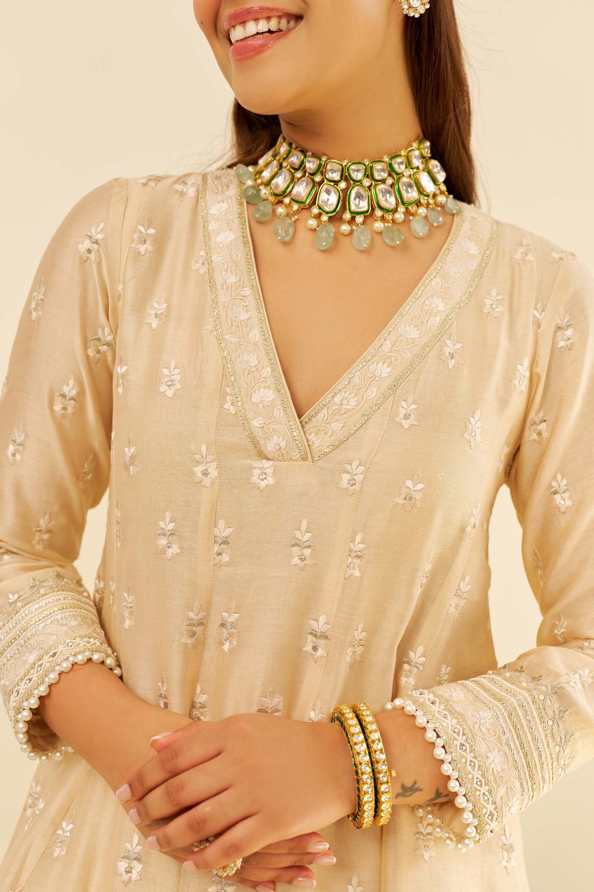 MEERAM - Beige SHORT ANARKALI WITH SALWAR