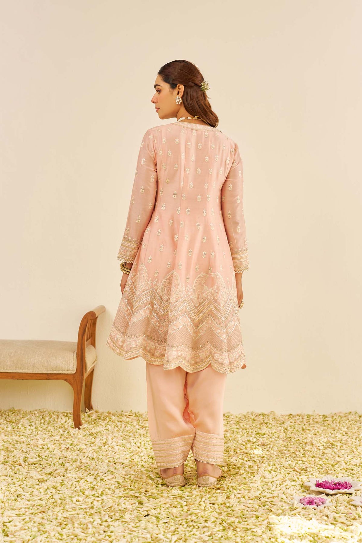 MEERAM - Off Rose SHORT ANARKALI WITH SALWAR