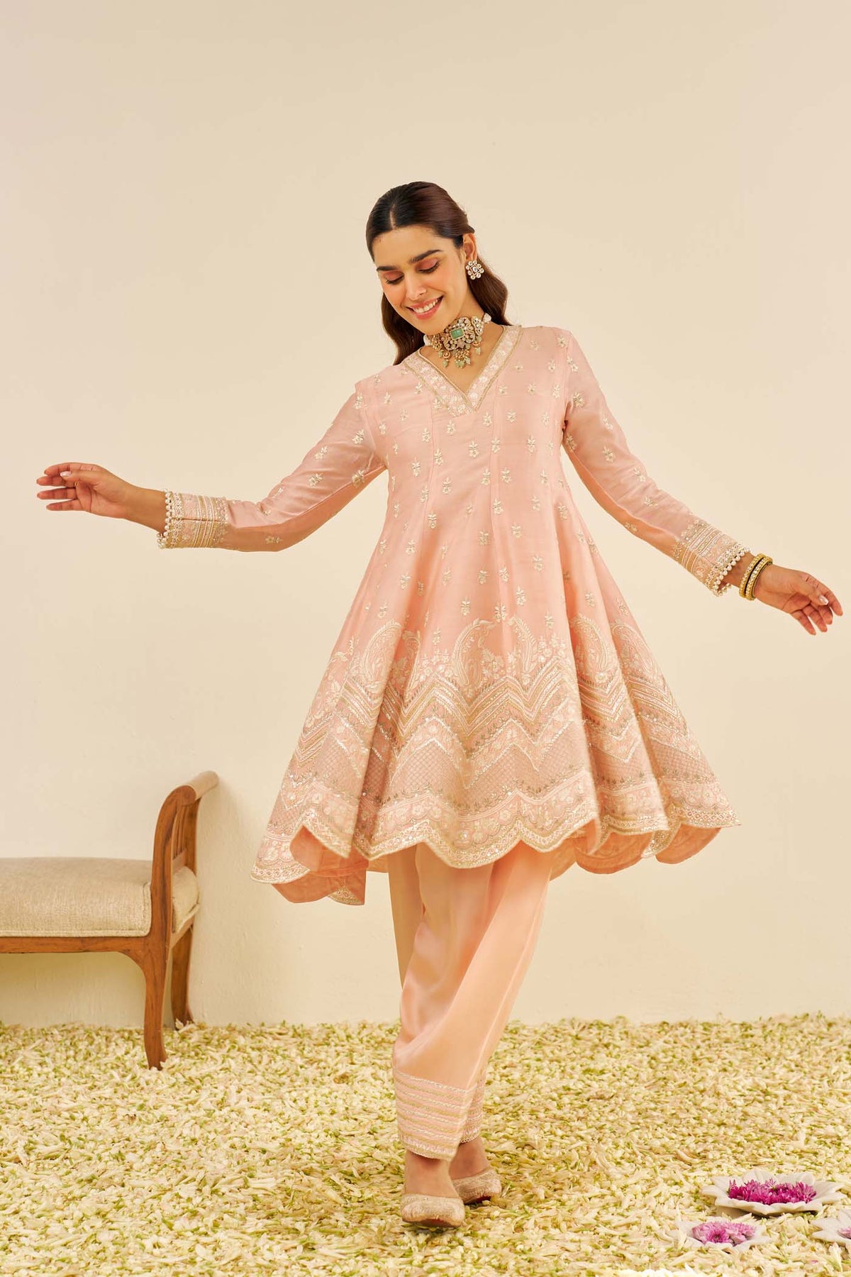 MEERAM - Off Rose SHORT ANARKALI WITH SALWAR
