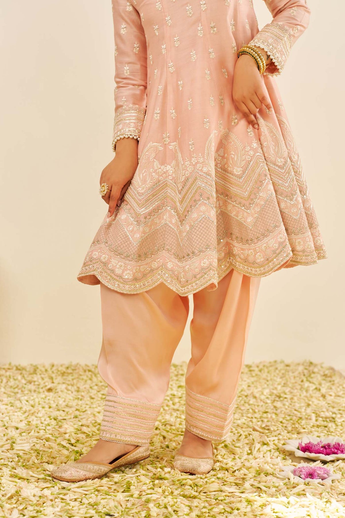 MEERAM - Off Rose SHORT ANARKALI WITH SALWAR