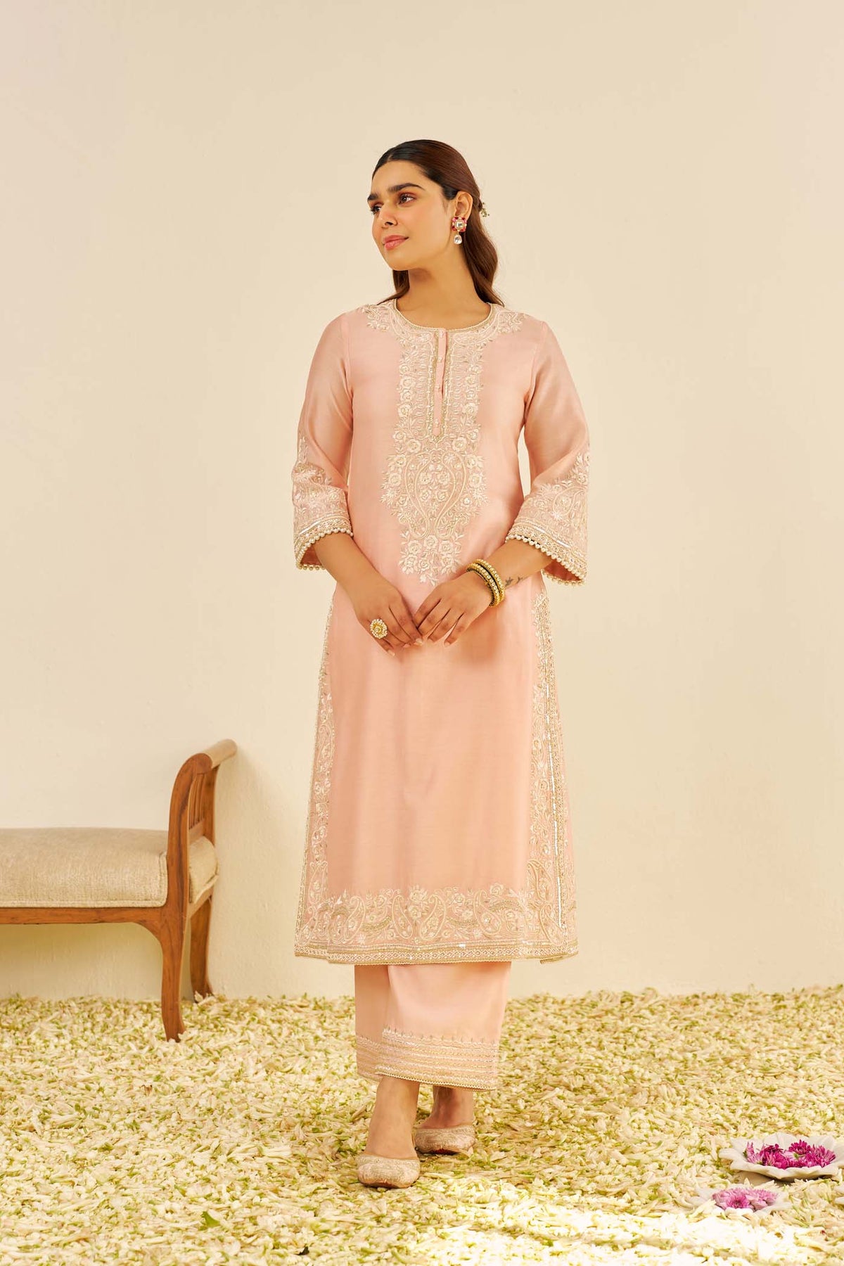 Sereen - Off Rose A-Line Kurta With Palazzo