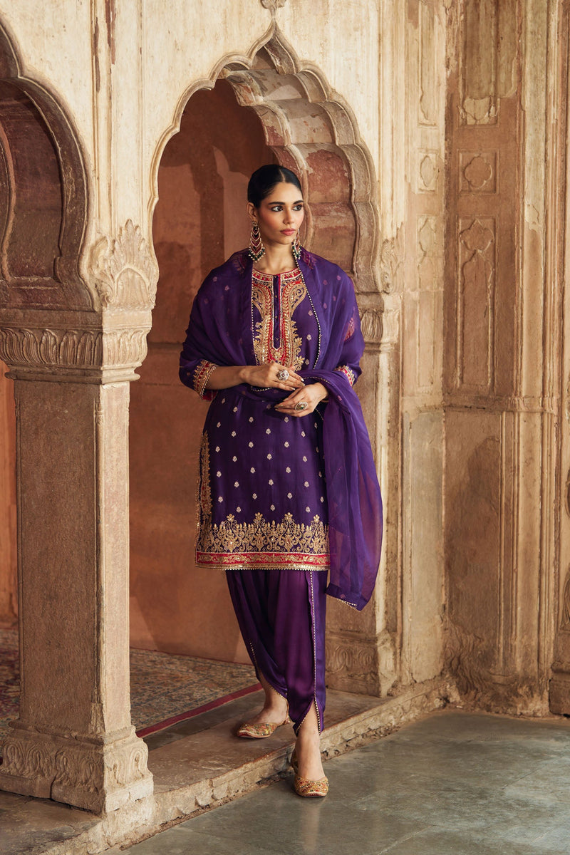 FAHMIDA - DEEP PURPLE SHORT KURTA WITH TULIP PANT