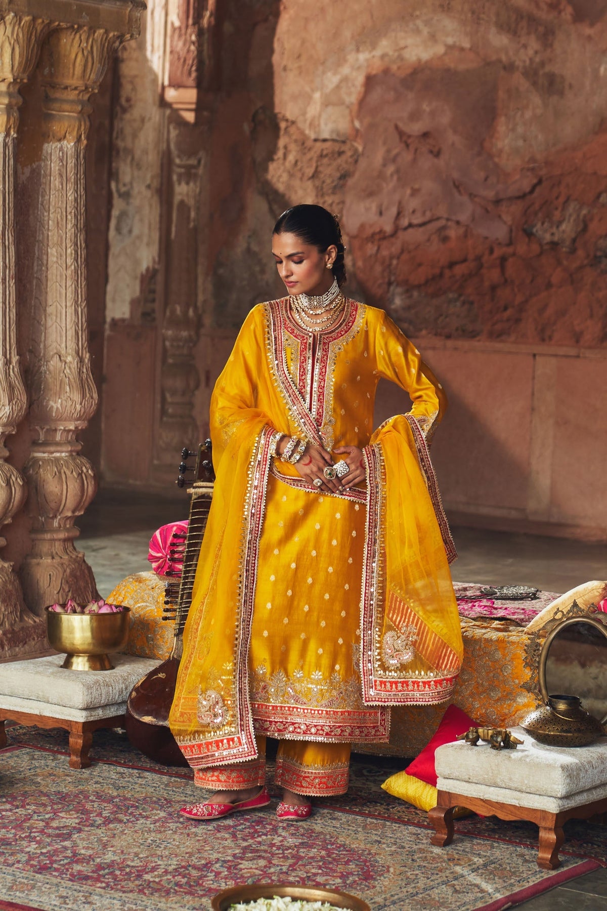SOBIA - MUSTARD LONG KURTA WITH PALAZZO AND DUPATTA (Lxrts)