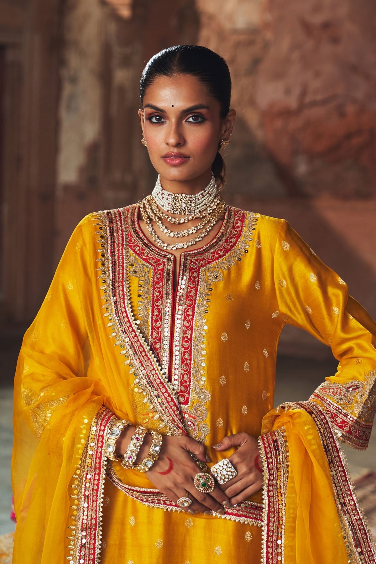 SOBIA - MUSTARD LONG KURTA WITH PALAZZO AND DUPATTA (Lxrts)
