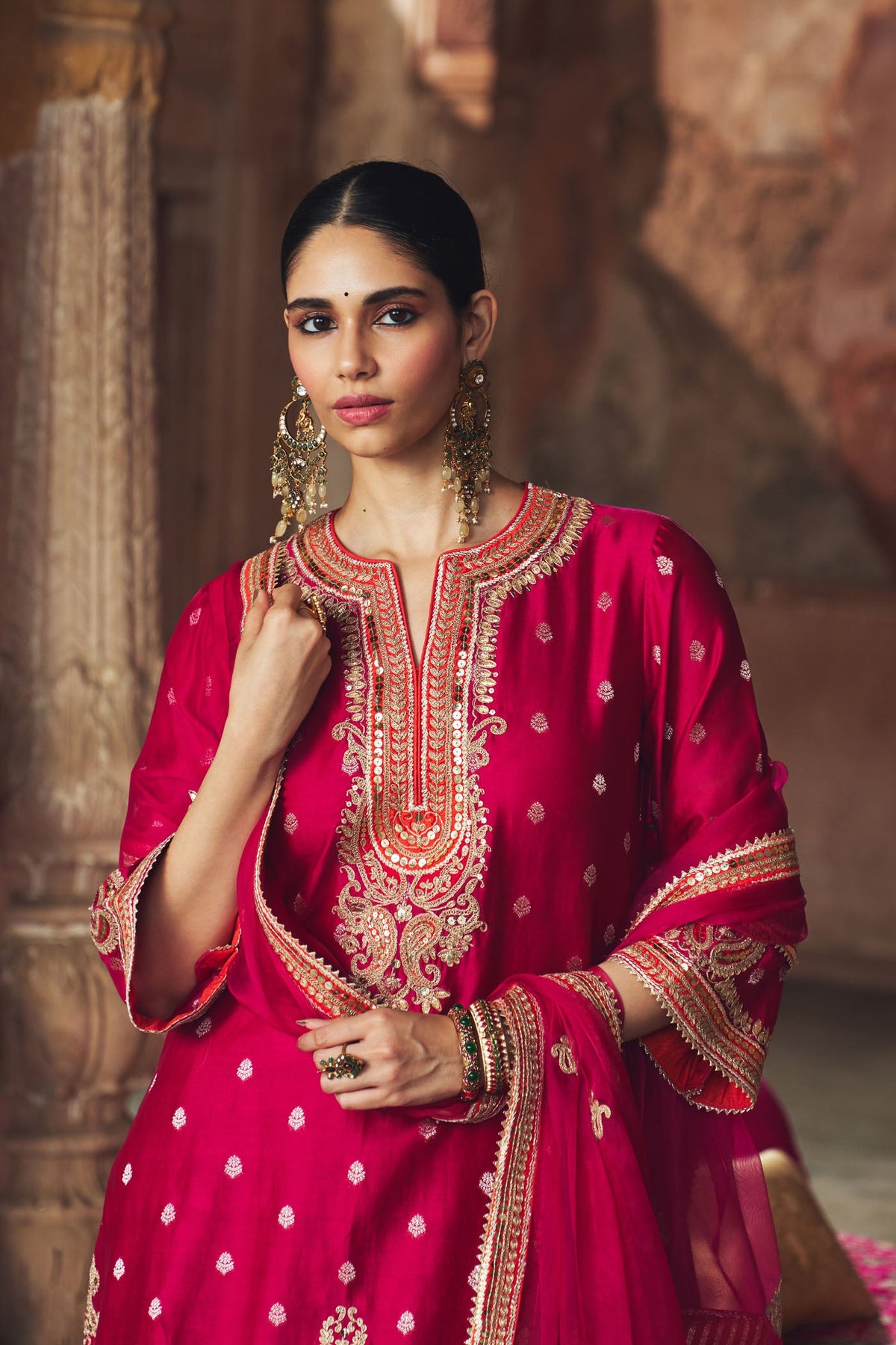 MEHWISH - Rani Hotpink SHORT KURTA WITH SALWAR AND DUPATTA
