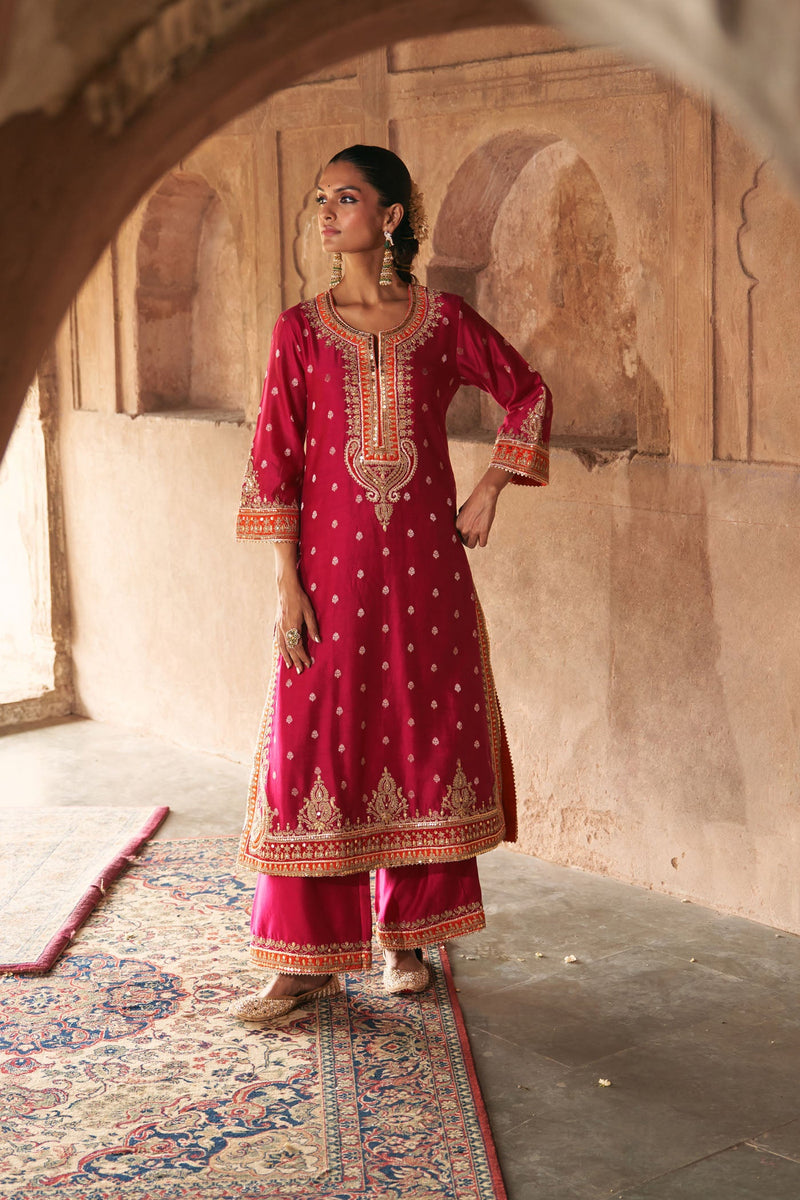 SUMAIRA - Rani Hotpink LONG KURTA WITH PALAZZO AND DUPATTA