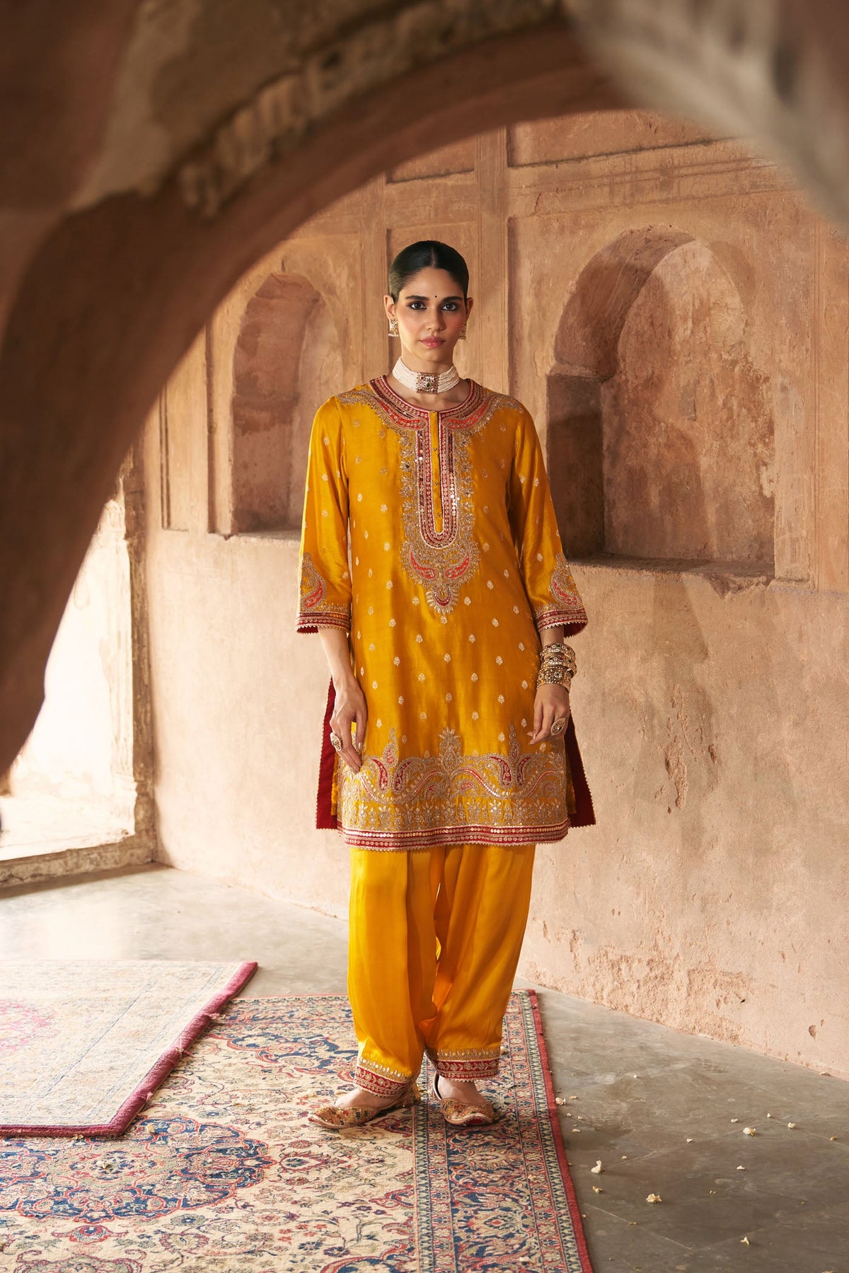 FARHANA - Heirloom Mustard SHORT KURTA WITH SALWAR AND DUPATTA