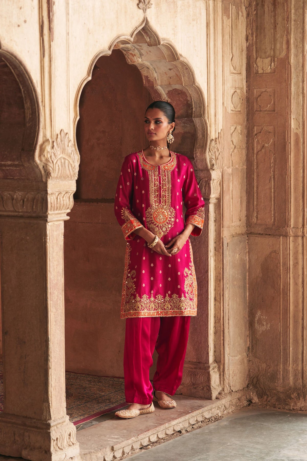ANILA - Rani Hotpink SHORT KURTA WITH SALWAR