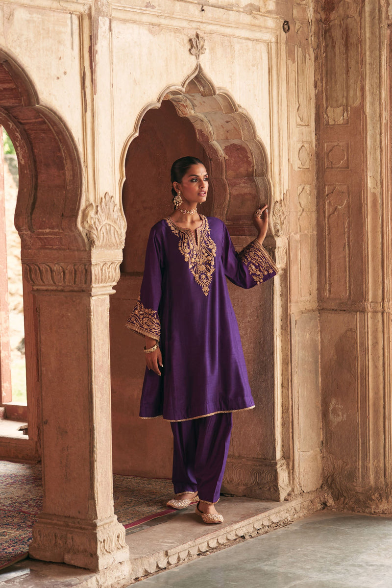 MARWA - DEEP PURPLE SHORT CHAUGA WITH SALWAR (LXRTS)