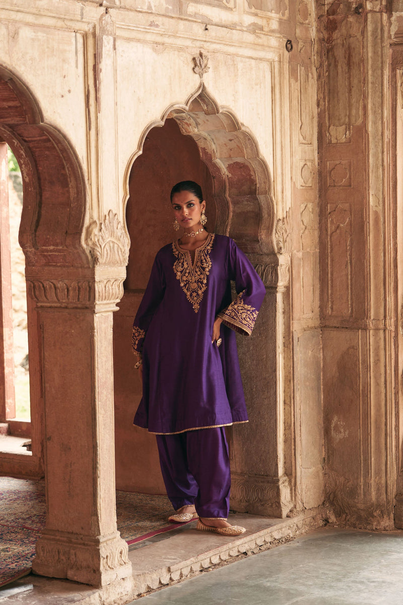 MARWA - DEEP PURPLE SHORT CHAUGA WITH SALWAR (LXRTS)