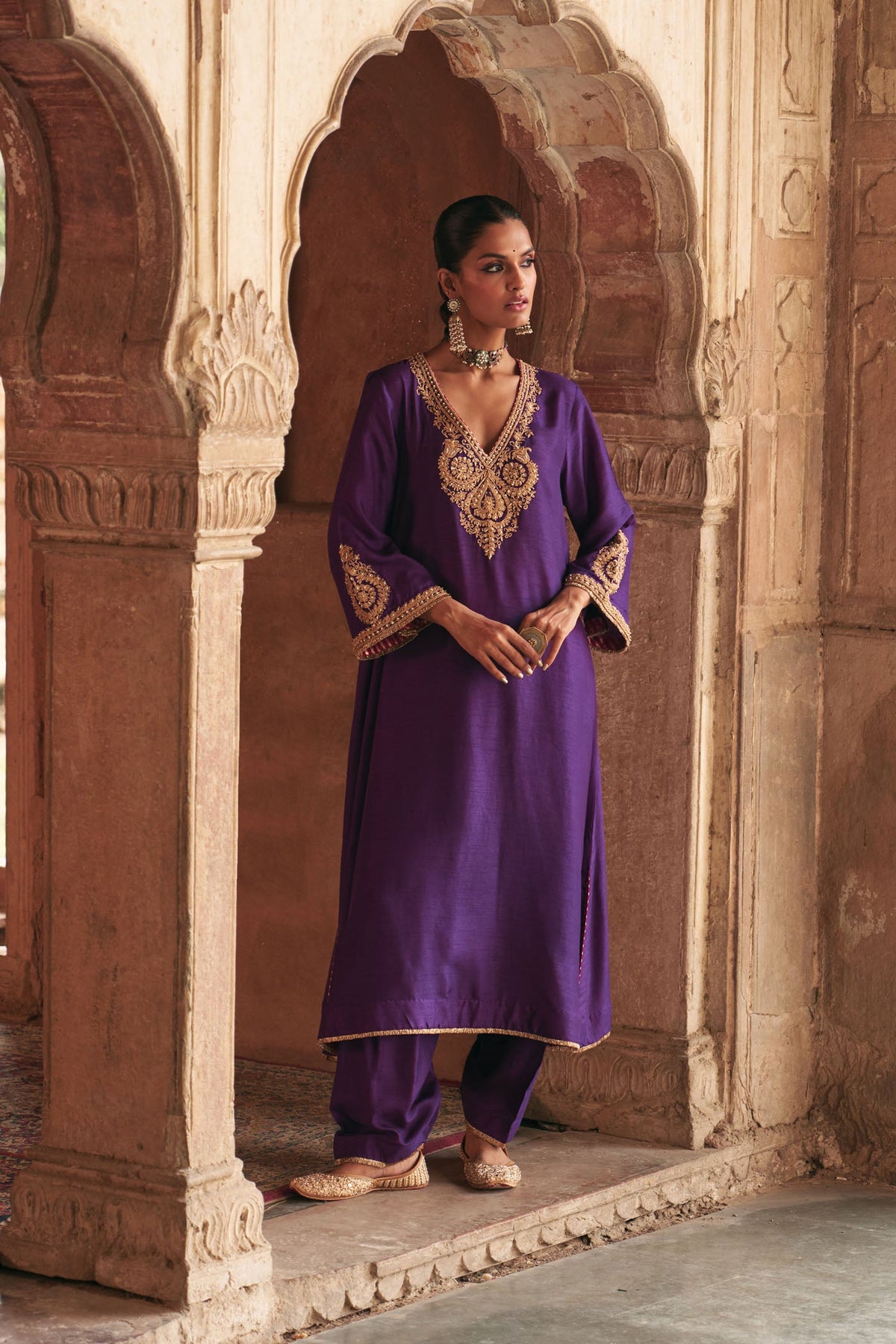 HAAYAT - DEEP PURPLE LONG KAFTAN WITH SALWAR