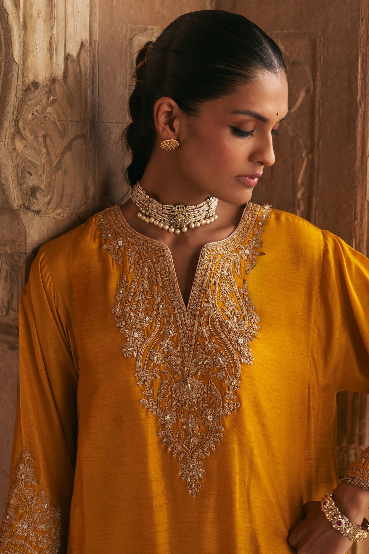 MARWA - Heirloom Mustard SHORT CHAUGA WITH SALWAR (LXRTS)